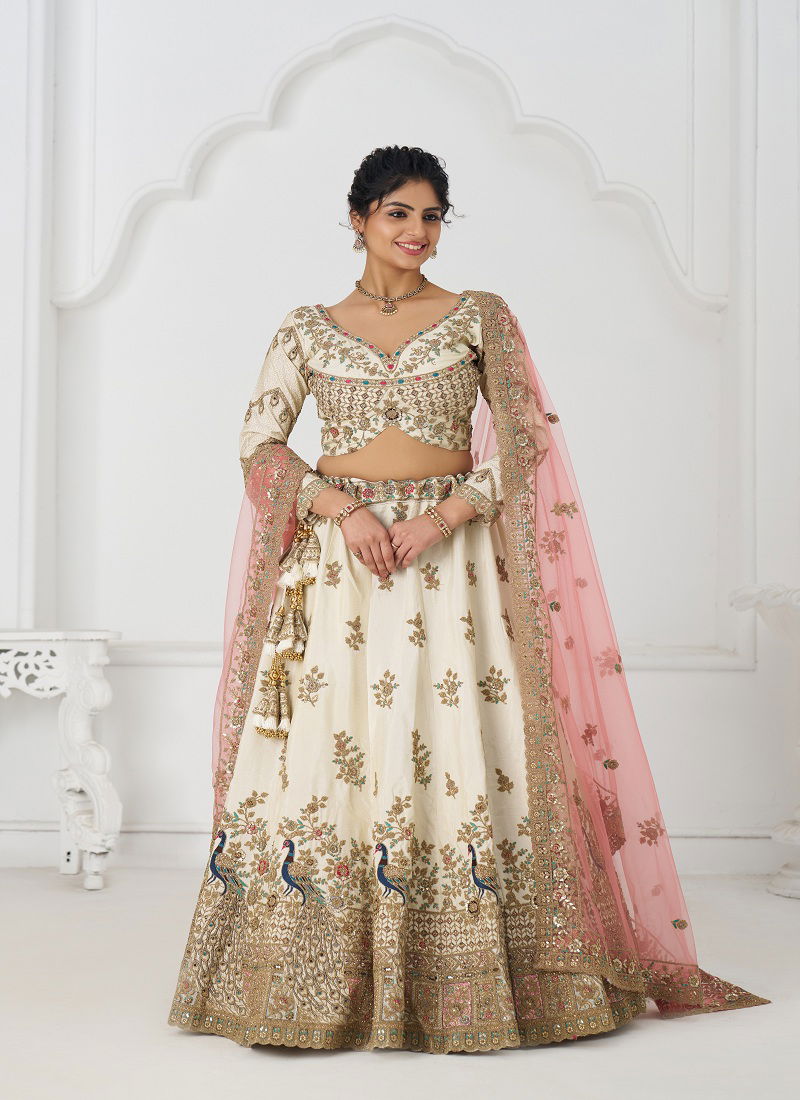 Kf 07 White Zari Silk Embroidered Designer Bridal Lehenga Bulk Orders In India